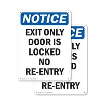 (2 Pack) Exit Only Door Is Locked No Re-Entry OSHA Notice Sign 10 Inch X 14 Inch Indoor / Outdoor Rust-Free Aluminum Metal Signs for Workplace, Workshop, and Construction Site, Made in