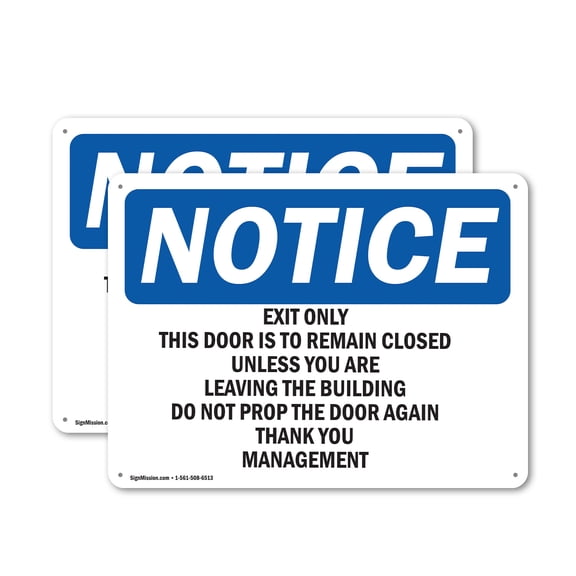(2 Pack) Exit Only This Door Is To Remain Closed OSHA Notice Sign 14 Inch X 10 Inch Indoor / Outdoor Rust-Free Aluminum Metal Signs for Workplace, Workshop, and Construction Site, Made