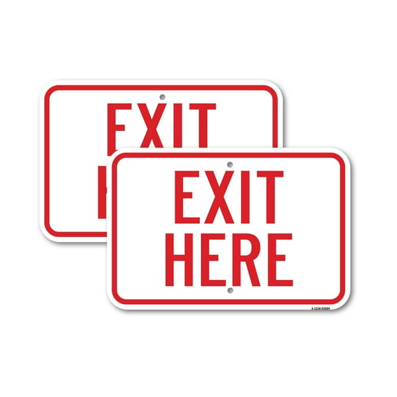 (2 Pack) Exit Here | 18" X 24" Heavy-Gauge Aluminum Sign | Rust Free Aluminum, Weather Resistant, Waterproof, Fade Resistant, 2 Pre-drilled Holes