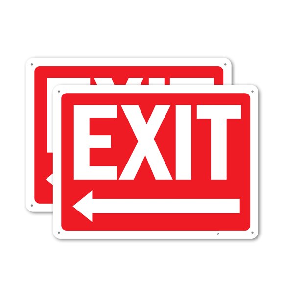 (2 Pack) Exit with Left Arrow OSHA ANSI Sign 24 Inch X 18 Inch Plastic Sign, Weather Resistant, UV Protected for Workplace, Business, and Construction Site, Made in the USA