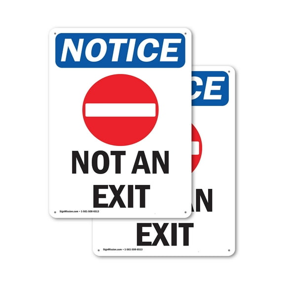 (2 Pack) Not An Exit OSHA Notice Sign 12 Inch X 18 Inch Plastic Sign, Weather Resistant, UV Protected for Workplace, Business, and Construction Site, Made in the USA
