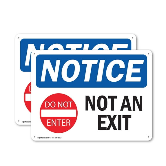 (2 Pack) Not An Exit OSHA Notice Sign 14 Inch X 10 Inch Plastic Sign, Weather Resistant, UV Protected for Workplace, Business, and Construction Site, Made in the USA