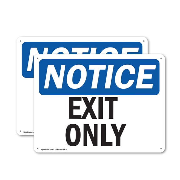 (2 Pack) Exit Only OSHA Notice Sign 18 Inch X 12 Inch Plastic Sign, Weather Resistant, UV Protected for Workplace, Business, and Construction Site, Made in the USA