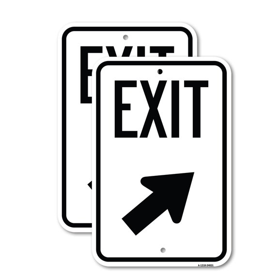 (2 Pack) Exit Sign Exit with Right Arrow | 18" X 24" Heavy-Gauge Aluminum Sign | Rust Free Aluminum, Weather Resistant, Waterproof, Fade Resistant, 2 Pre-drilled Holes