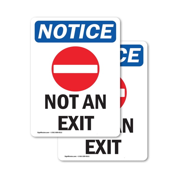 (2 Pack) Not An Exit Sign With Symbol OSHA Notice Sign 5 Inch X 3.5 Inch Vinyl Label Decal Sticker Weather Resistant, UV Protected for Workplace, Business, and Construction Site, Made