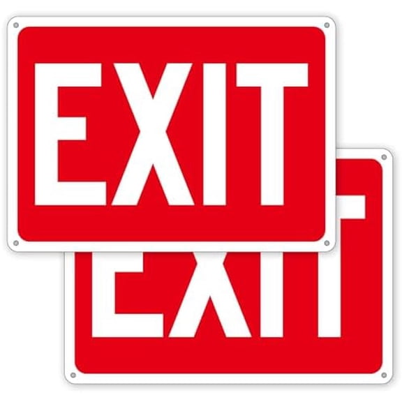 (2 Pack) Exit Signs, Aluminum Exit Sign with Red Background, Exit Signs for Door and Wall Mount - High Visibility Reflective Safety Sign, Easy to Install (10x7 Inch, Medium)