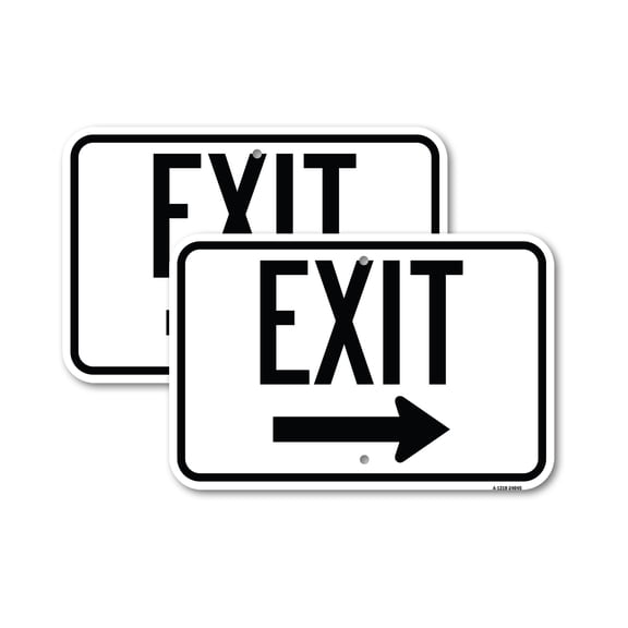 (2 Pack) Exit (With Right Arrow) 3 | 18" X 24" Heavy-Gauge Aluminum Sign | Rust Free Aluminum, Weather Resistant, Waterproof, Fade Resistant, 2 Pre-drilled Holes