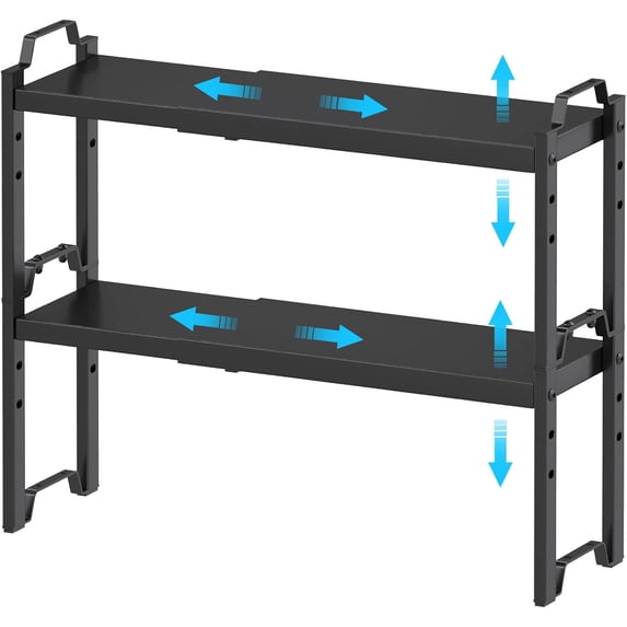 Kitchen Adjustable Stackable Racks 2 Pack Expandable Cabinet Countertop Shelves, Stackable Shelves ...