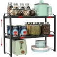 thumbnail image 1 of 2 Pack Expandable Cabinet Countertop Shelves, X-cosrack Stackable Cupboard Organizer Shelf Rack Adjustable 𝗟𝗲𝗻𝗴𝘁𝗵 and Height for Cabinet Kitchen Bathroom Pantry,Black, 1 of 8