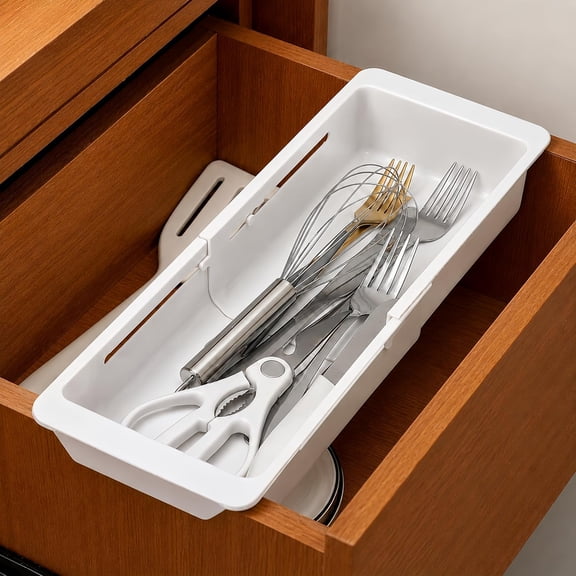 2-Pack Expandable Drawer Organizer for Deep Drawers, Adjustable 1727 in Storage Tray, Durable PP Smooth Glide Divider for Kitchen, Vanity & Office, Space-Saving Design