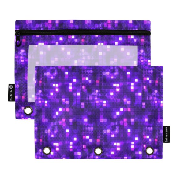 2 Pack Expandable Flip Folders with Clear PVC Window Binder Pouches 3-Ring Binder Organizer Abstract Purple Square Image