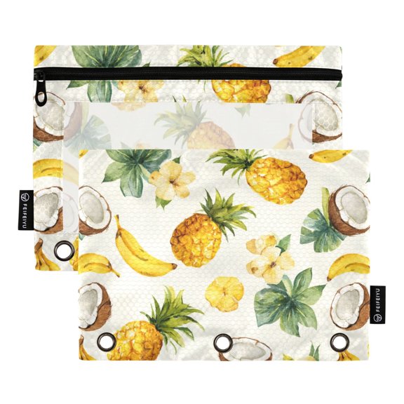 2 Pack Expandable Flip Folders with Clear PVC Window Binder Pouches 3-Ring Binder Organizer Coconuts and Pineapples Pattern
