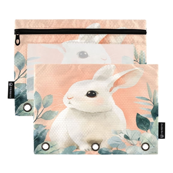 2 Pack Expandable Flip Folders with Clear PVC Window Binder Pouches 3-Ring Binder Organizer Cute White Rabbit