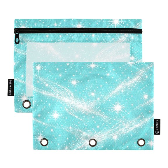 2 Pack Expandable Flip Folders with Clear PVC Window Binder Pouches 3-Ring Binder Organizer Cyan-blue Flashing Pattern