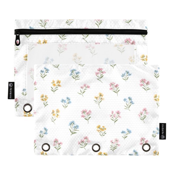2 Pack Expandable Flip Folders with Clear PVC Window Binder Pouches 3-Ring Binder Organizer Watercolor Small Flowers