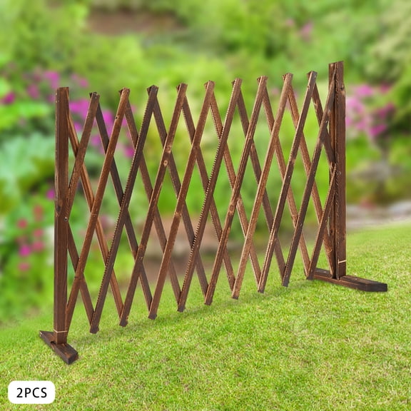 2 Pack Expandable Freestanding Wood Garden Trellis Fence Retractable Fence Gate