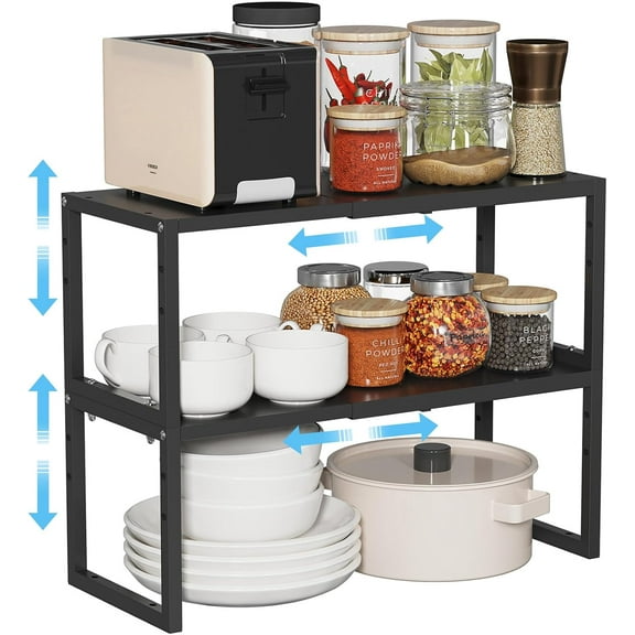 2 Pack Expandable Kitchen Cabinet Shelves Organizer,Heavy Duty Metal Shelving Units and Storage,Stackable Adjustable Kitchen Storage Organization Shelves Rack For Counter Cupboard Pantry,Length:20.5"