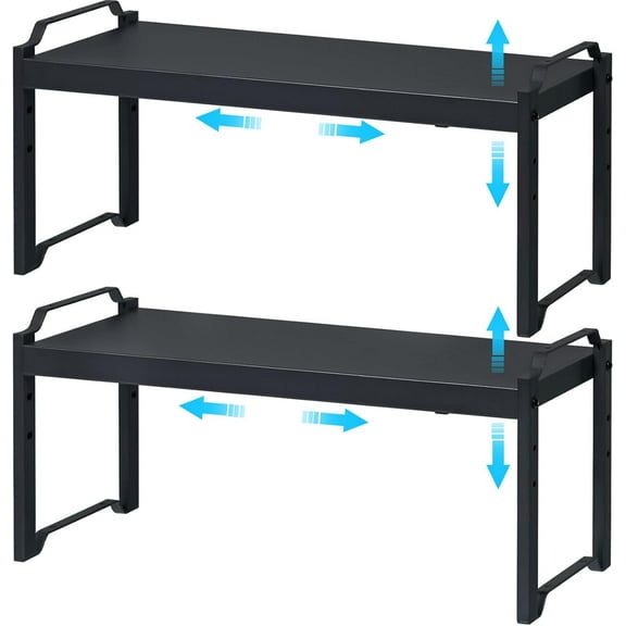 2 Pack Expandable Pantry Organizer Shelves, Stackable Cabinet Storage Rack for Kitchen Countertops & Cupboards, Adjustable Length Up to 20.5"