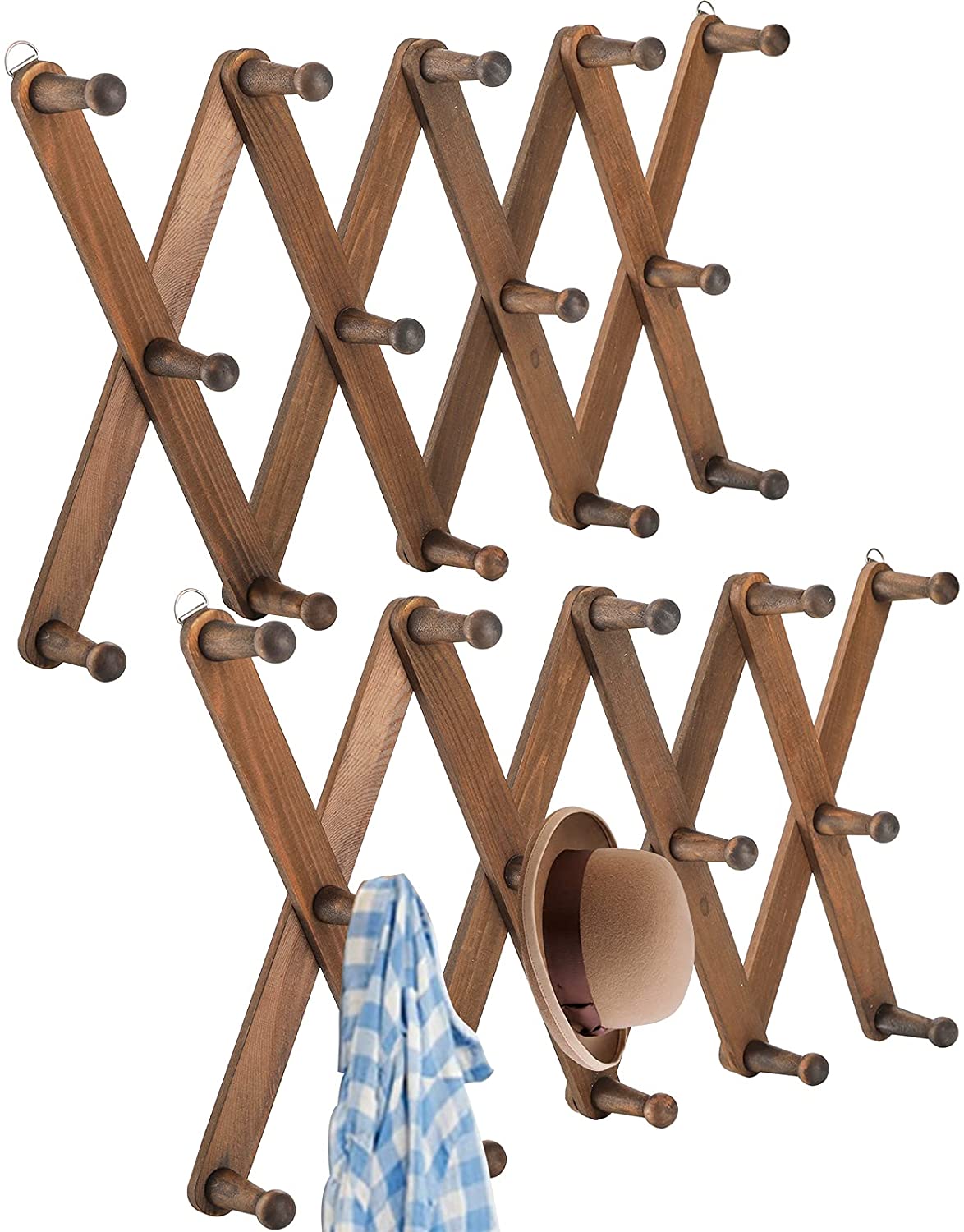 2 Pack Expandable Wooden Coat Rack 14 Hooks Accordion Wall Hanger Wall Mounted Vintage Accordion Peg Rack for Hats Coat Baseball Caps Mugs Scarf Bag Walnut Color Walmart