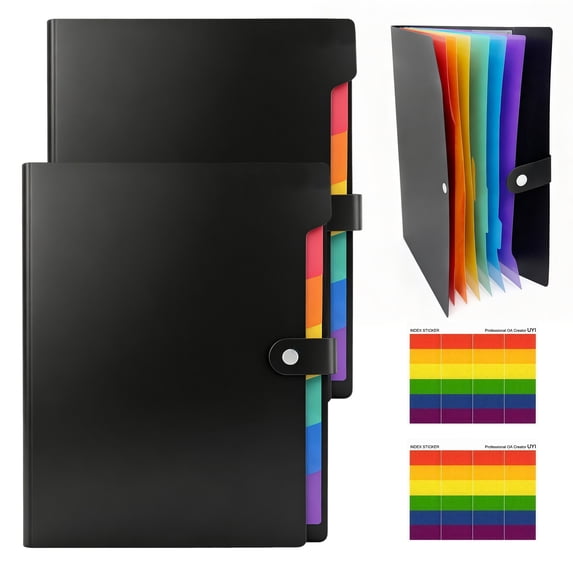 GARITIN Expanding File Folder 2 Pack, 7 Pocket Letter A4 Document Organizer with Snap Closure & Index Label Stickers