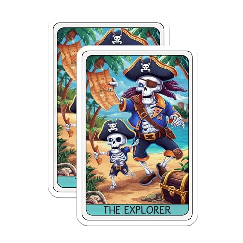 (2 Pack) The Explorer Pirate Magnets - Skull Pirate with Treasure Map - Fun Beach Adventure Skeleton Magnetic - 5" On Longest Side - for Cars, Fridges, Toolboxes - Made in USA - MAG4455