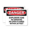 thumbnail image 1 of (2 Pack) Explosive Gas No Smoking or Open Flames Within 20 Feet OSHA Danger Sign, 1 of 7
