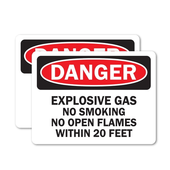 (2 Pack) Explosive Gas No Smoking or Open Flames Within 20 Feet OSHA Danger Sign