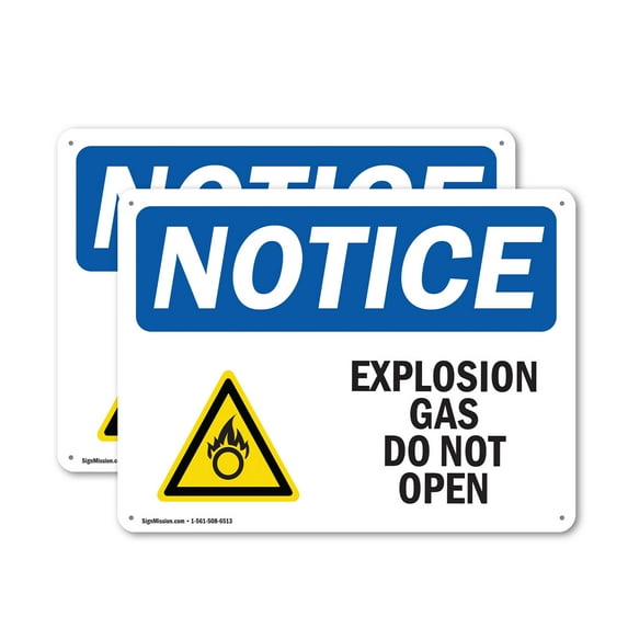 (2 Pack) Explosive Gas Do Not Open OSHA Notice Sign 18 Inch X 12 Inch Indoor / Outdoor Rust-Free Aluminum Metal Signs for Workplace, Workshop, and Construction Site, Made in the USA