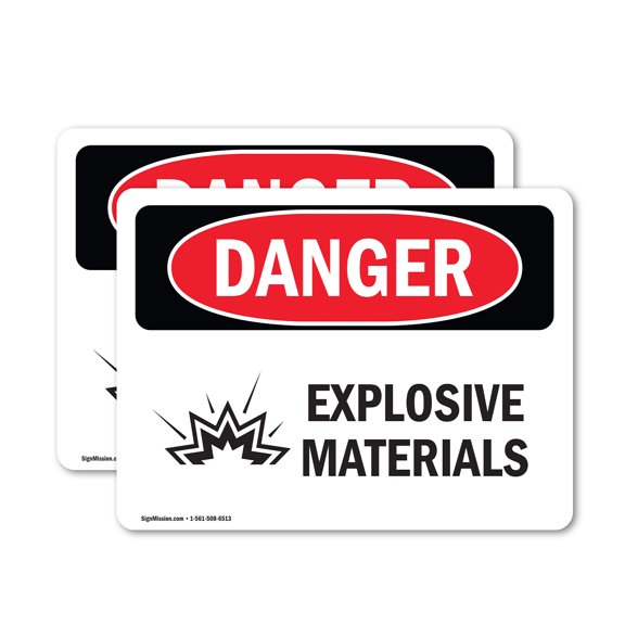 (2 Pack) Explosive Materials OSHA Danger Sign 5 Inch X 3.5 Inch Vinyl Label Decal Sticker Weather Resistant, UV Protected for Workplace, Business, and Construction Site, Made in the USA
