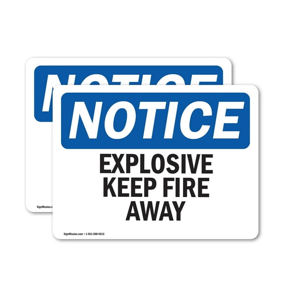 (2 Pack) Explosives Keep Fire Away OSHA Notice Sign 5 Inch X 3.5 Inch Vinyl Label Decal Sticker Weather Resistant, UV Protected for Workplace, Business, and Construction Site, Made in