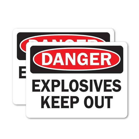 (2 Pack) Explosives Keep Out OSHA Danger Sign 7 Inch X 5 Inch Vinyl Label Decal Sticker Weather Resistant, UV Protected for Workplace, Business, and Construction Site, Made in the USA