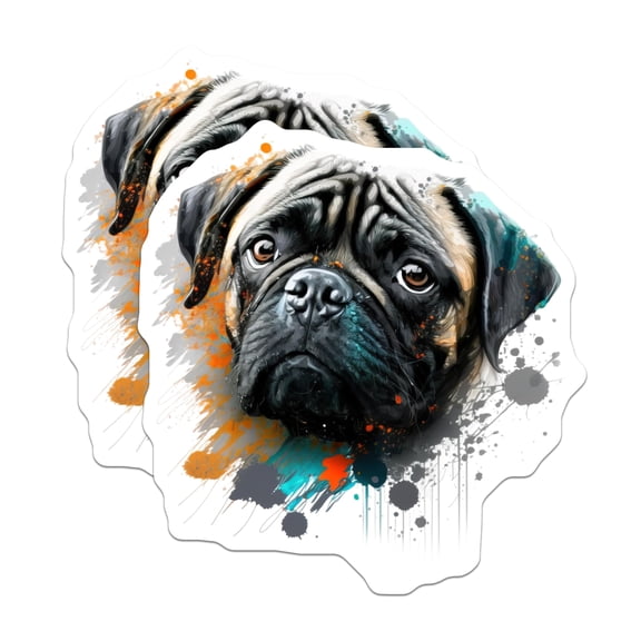 (2 Pack) Expressive Dog Face Stickers - Vibrant Watercolor Paint Splatter Art - Unique Pet Lover Decals - 5" On Longest Side - Sticks to Smooth Flat Surfaces - Made in USA - BMCS30096