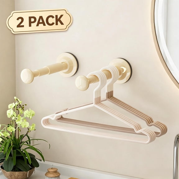 2 Pack Extendable Hanger Organizer Rack, Telescopic Plastic Hanger Stacker, Space Saving Suction Cup Hanger Storage Holder for Washer Dryer,Beige
