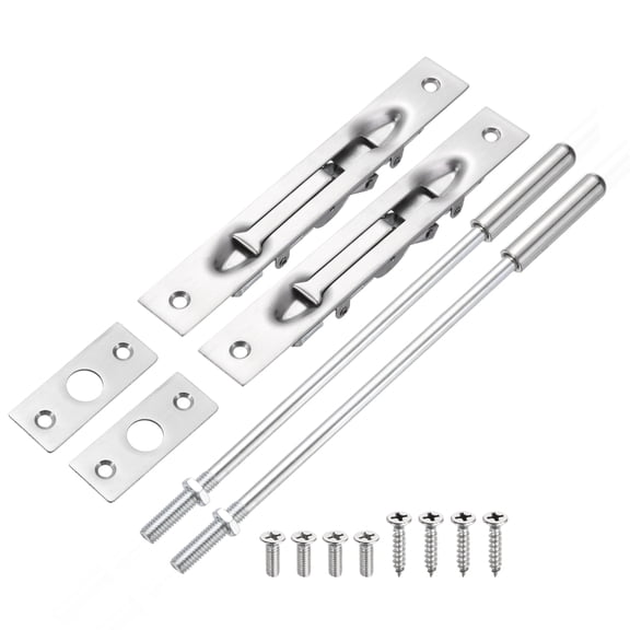 2 Pack Extension Flush Bolt with Rod, 10 Inch Stainless Steel Door Flush Bolt Latch Concealed Security Door Lock for Double Doors, Silver