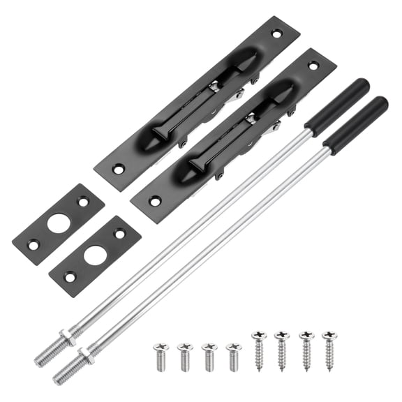 2 Pack Extension Flush Bolt with Rod, 12 Inch Stainless Steel Door Flush Bolt Latch Concealed Security Door Lock for Double Doors, Black