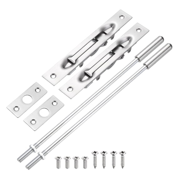 2 Pack Extension Flush Bolt with Rod, 12 Inch Stainless Steel Door Flush Bolt Latch Concealed Security Door Lock for Double Doors, Silver