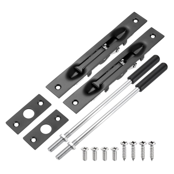 2 Pack Extension Flush Bolt with Rod, 8 Inch Stainless Steel Door Flush Bolt Latch Concealed Security Door Lock for Double Doors, Black