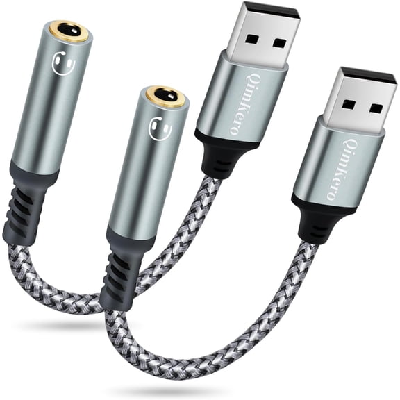 2-Pack) External Stereo Sound Card, USB-A to 3.5mm TRRS 4-Pole Female, USB to 3.5mm AUX Stereo Audio Cable for PC Windows, Laptop, Mac, Desktops, Linux, PS4 Plug and Play No Drivers Needed