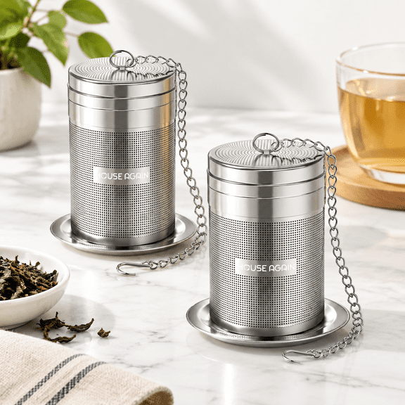 2 Pack Extra Fine 304 Stainless Steel Loose Leaf Tea Infusers with Drip Tray