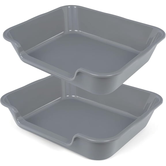 2 Pack of Extra Large Cat Litter Box (ABS Material), Low Entry Senior Litter Pen for Geriatric Kitty Big Cats, Jumbo Pet Safe Litter Boxes Tray for Indoor Pets Potty (Gray, 24" L x 20" W)