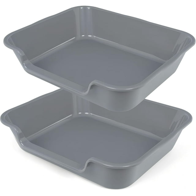2 Pack of Extra Large Cat Litter Box (ABS Material), Low Entry Senior Litter Pen for Geriatric Kitty Big Cats, Jumbo Pet Safe Litter Boxes Tray for Indoor Pets Potty (Gray, 24" L x 20" W)
