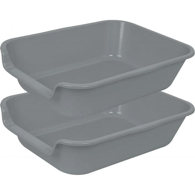 2 Pack of Extra Large Cat Litter Box (ABS Material), Low Entry Senior Litter Pen for Geriatric Kitty Big Cats, Jumbo Pet Safe Litter Boxes Tray for Indoor Pets Potty (Gray, 20" L x 15.5" W)