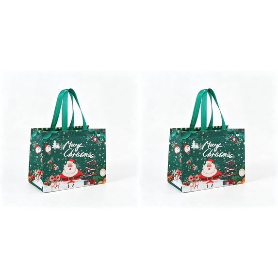 2 Pack Extra Large Christmas Gift Bags, Non-Woven Tote Bags with Handles, Reusable Holiday Shopping and Gift Packaging Bags, Green