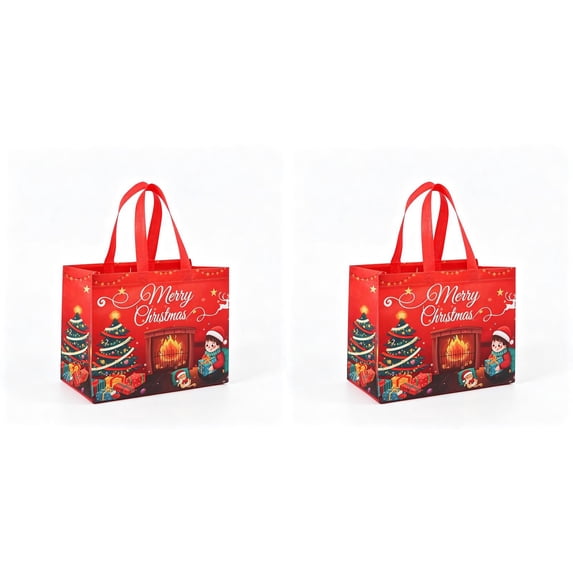 2 Pack Extra Large Christmas Gift Bags, Non-Woven Tote Bags with Handles, Reusable Holiday Shopping and Gift Packaging Bags, Hot Pink