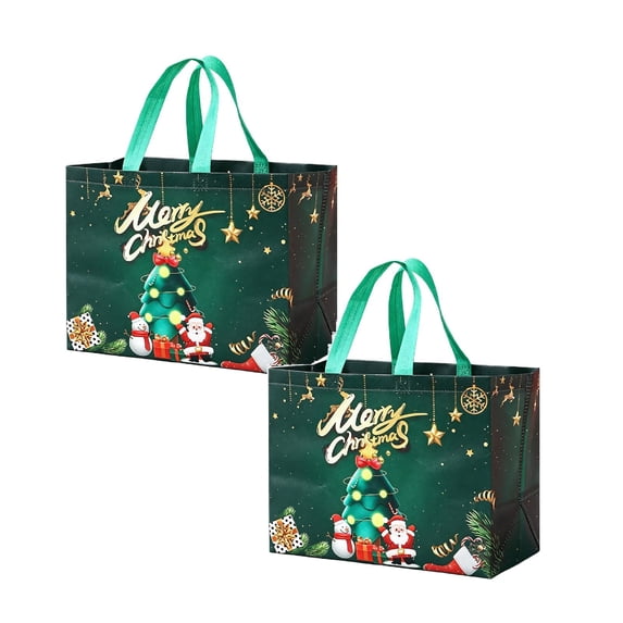 2 Pack Extra Large Christmas Gift Bags, Non-Woven Tote Bags with Handles, Reusable Holiday Shopping and Gift Packaging Bags, Light Green