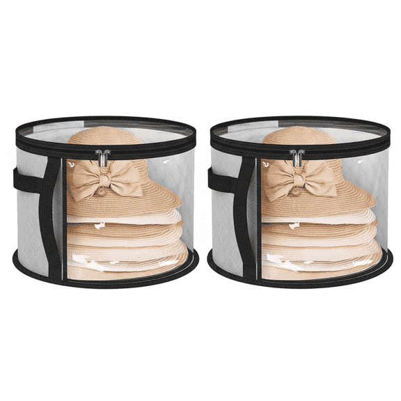 2 Pack Extra Large Clear Hat Storage Box, Oxford Cloth Hat Organizer Holds 7 Hats with Portable Handle