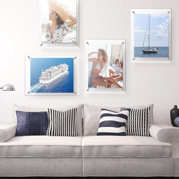 2 Pack Extra Large Frameless Floating Acrylic Frame Wall Mount Magnetic Acrylic Picture Frames with Chrome Standoffs Double Panel Floating Frame for Photo Poster Display (16 x 20 Inch)