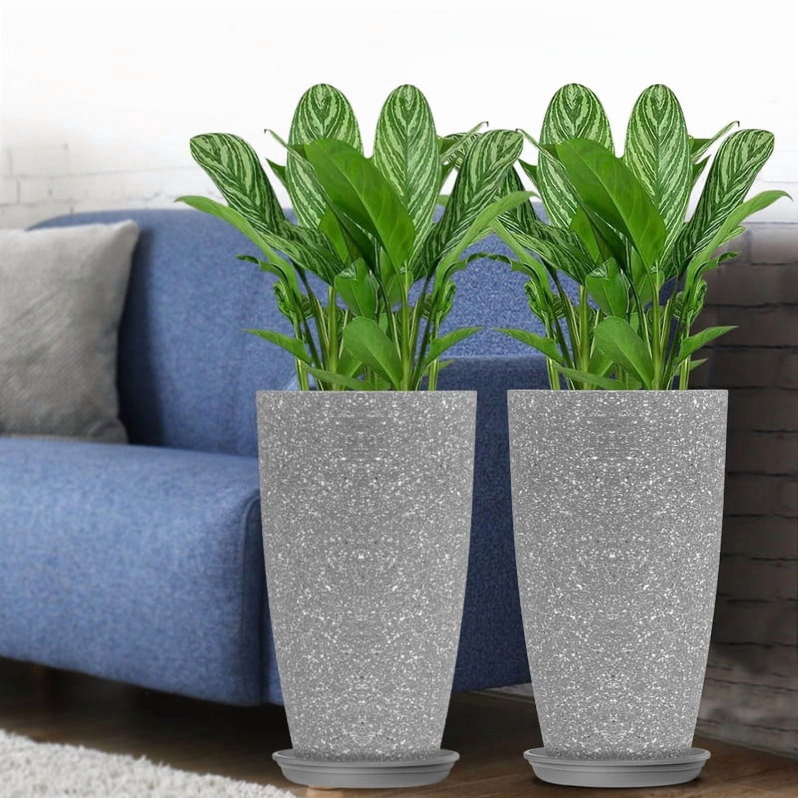 2-Pack Extra Large Gray Flower Pots, 21" Lightweight Modern Planters for Outdoor & Indoor Use, Porch Patio Deck Decor