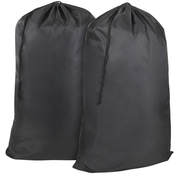 2 Pack of Extra Large Heavy Duty Washable and Reusable Unisex Solid Color Drawstring Laundry Bags for Storing Dirty Clothes at Home, College Dorm, Gym and Travel in Black
