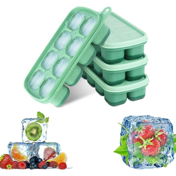 2 Pack Extra Large Ice Cube Tray Molds with Lids,16 Cubes Black Reusable Silicone Square Ice Cube Maker Moulds for Whiskey,Cocktails,Drinks(Black)